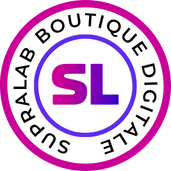 SupraLab badge boutique digitale certificazione qualità premium gradiente magenta viola